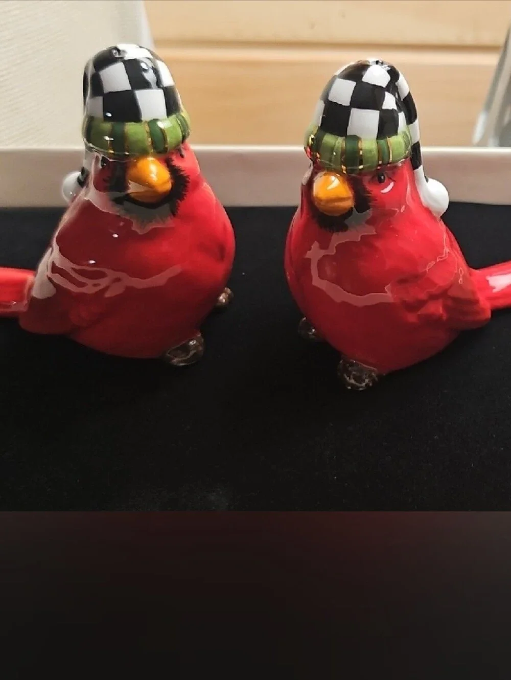Mackenzie Childs Ceramic Red Cardinal Salt And Pepper Set